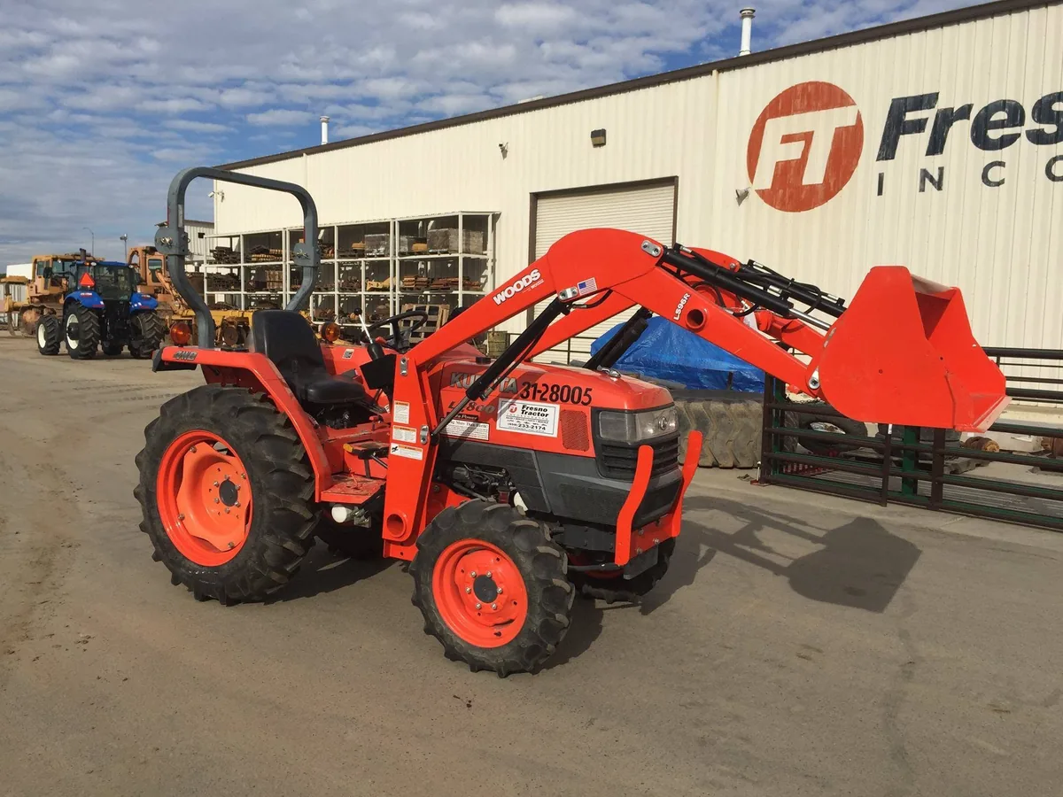 New Kubota tractor with loader at the Fresno Tractor yard